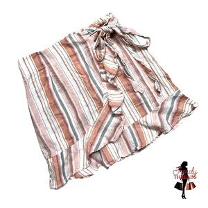 5/$25 ⭐️ Shein Faux Wrap Tie Ruffle Mini Skirt Small Boho Striped Peach White